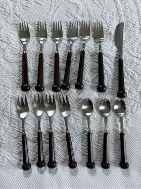 Vintage Denby England Sherwood brown flatware forks spoons lot of 14